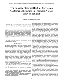 The Impact of Internet Banking Service on Customer Satisfaction in Thailand: a Case Study in Bangkok