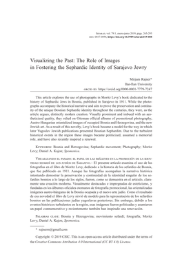 The Role of Images in Fostering the Sephardic Identity of Sarajevo Jewry