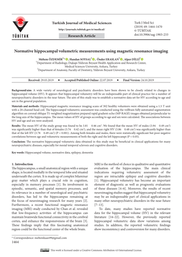Normative Hippocampal Volumetric Measurements Using Magnetic Resonance Imaging