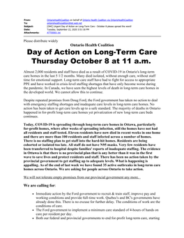 Day of Action on Long-Term Care Thursday October 8 at 11 A.M