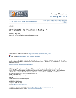 2015 Global Go to Think Tank Index Report