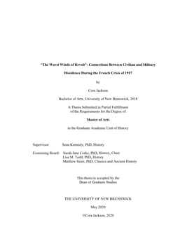 Connections Between Civilian and Military Dissidence During the French Crisis of 1917 by Cora J