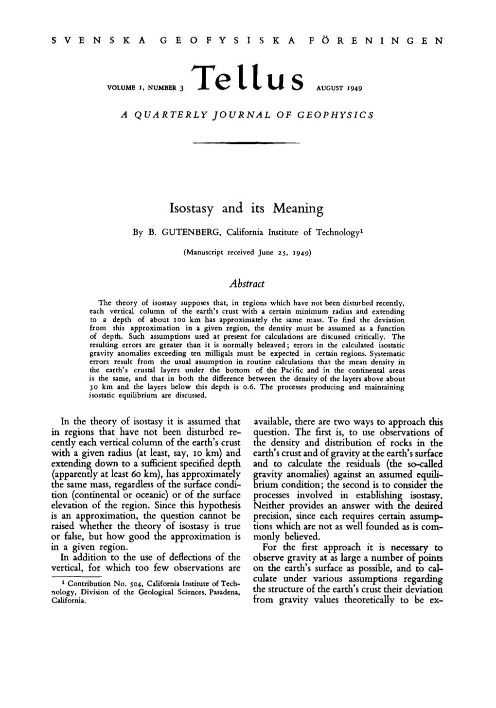 Isostasy and Its Meaning