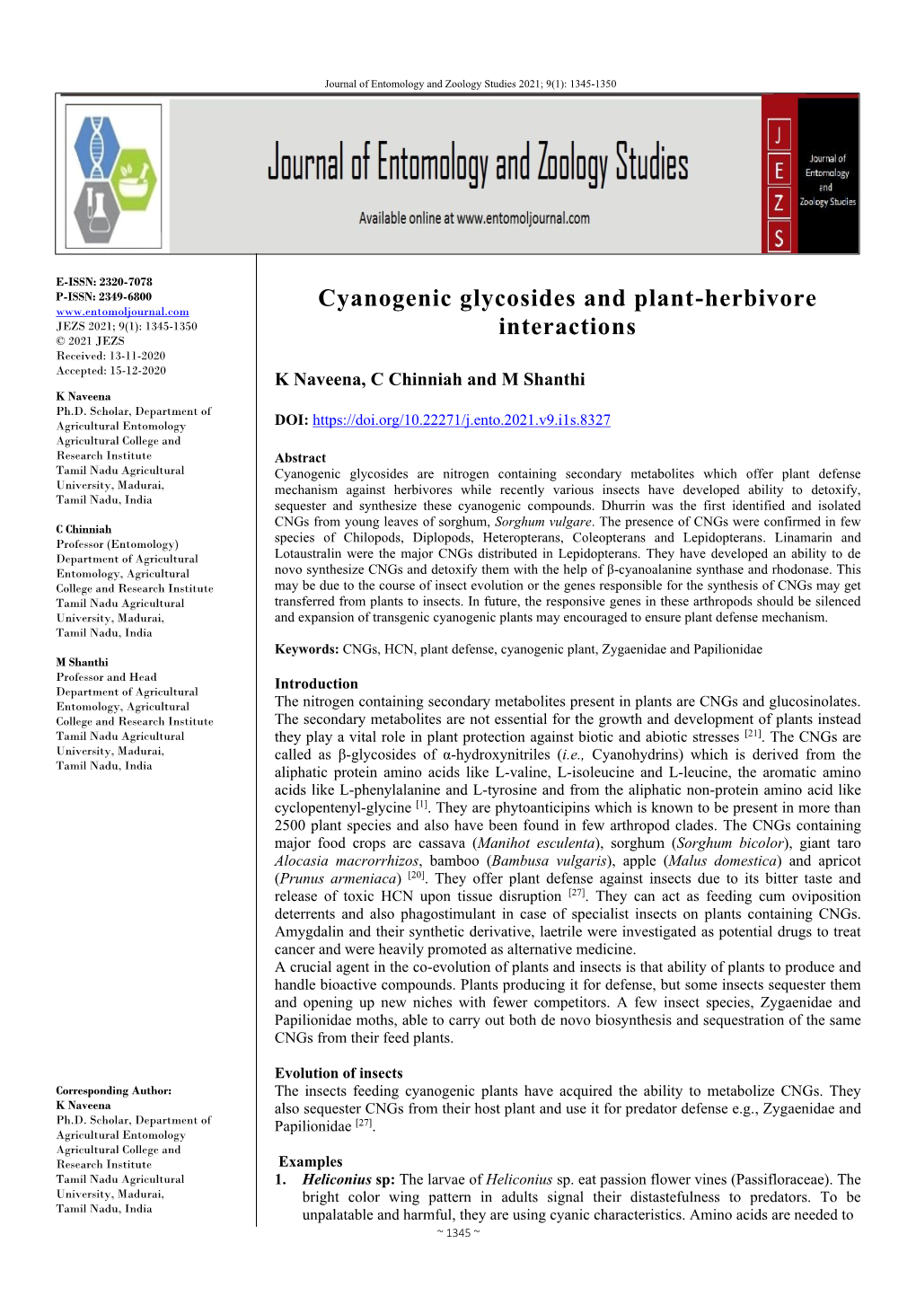 Cyanogenic Glycosides and Plant-Herbivore Interactions