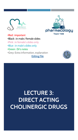 Direct Acting Cholinergic Drugs Objectives