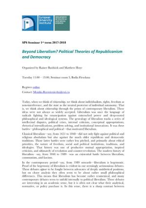 Beyond Liberalism? Political Theories of Republicanism and Democracy