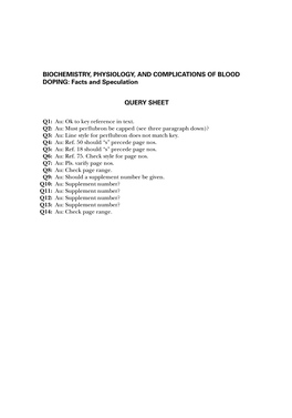 BIOCHEMISTRY, PHYSIOLOGY, and COMPLICATIONS of BLOOD DOPING: Facts and Speculation