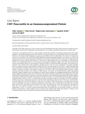 CMV Pancreatitis in an Immunocompromised Patient