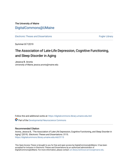 The Association of Late-Life Depression, Cognitive Functioning, and Sleep Disorder in Aging