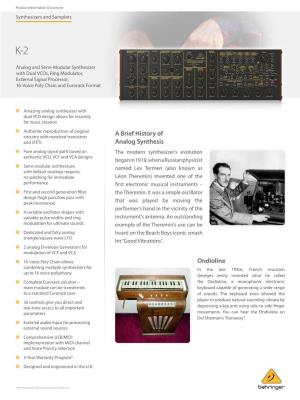 A Brief History of Analog Synthesis Ondioline