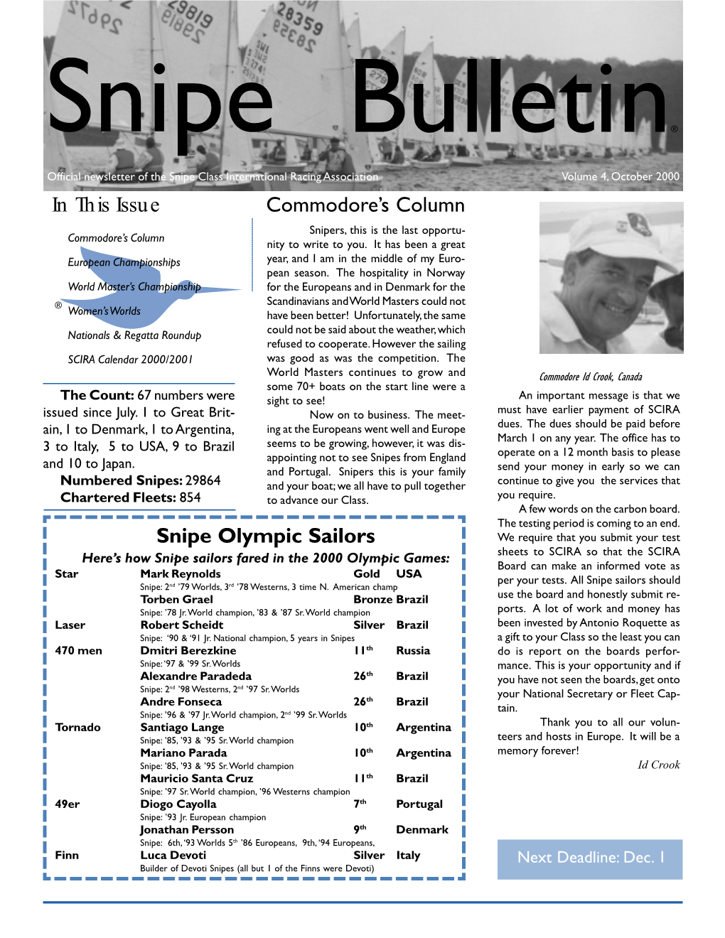 In This Issue Commodore's Column Snipe Olympic Sailors