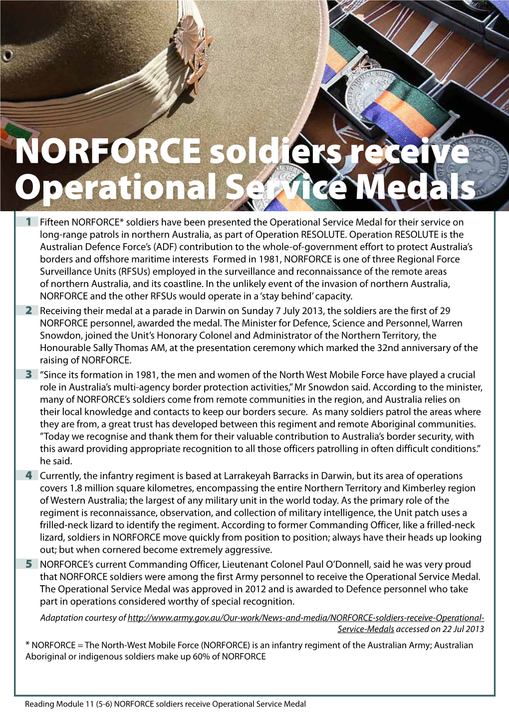 NORFORCE Soldiers Receive Operational Service Medals