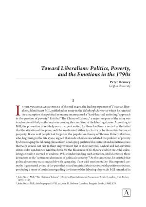 Toward Liberalism: Politics, Poverty, and the Emotions in the 1790S Peter Denney Griffith University