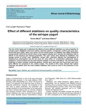 Effect of Different Stablizers on Quality Characteristics of the Set-Type Yogurt