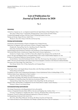 List of Publication for Journal of Earth Science in 2020