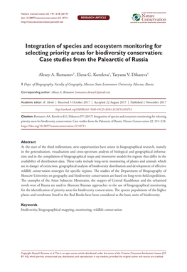 ﻿﻿﻿﻿﻿Integration of Species and Ecosystem Monitoring for Selecting Priority