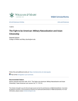 The Fight to Be American: Military Naturalization and Asian Citizenship