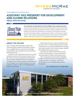 ASSISTANT VICE PRESIDENT for DEVELOPMENT and ALUMNI RELATIONS Albany State University