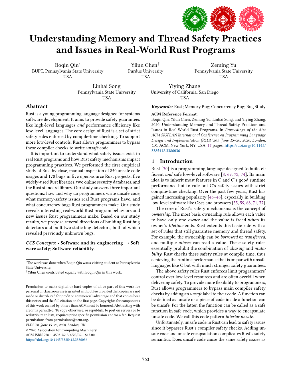 Understanding Memory and Thread Safety Practices and Issues in Real-World Rust Programs