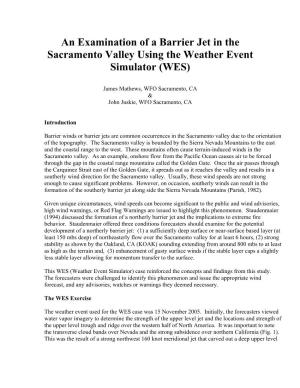 An Examination of a Barrier Jet in the Sacramento Valley Using the Weather Event Simulator (WES)