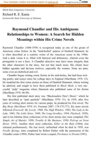 Raymond Chandler and His Ambiguous Relationships to Women: a Search for Hidden Meanings Within His Crime Novels