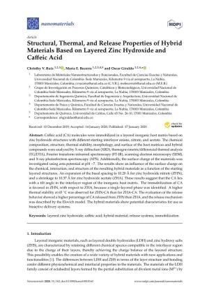 Structural, Thermal, and Release Properties of Hybrid Materials Based on Layered Zinc Hydroxide and Caﬀeic Acid