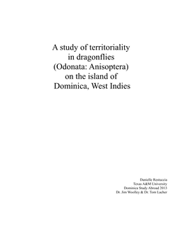 Odonata: Anisoptera) on the Island of Dominica, West Indies