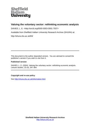 Valuing the Voluntary Sector: Rethinking Economic Analysis DAVIES, L
