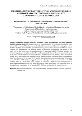 Identification of Bacteria, Fungi, and Most Probable Coliform Around Temporary Disposal Site at Gadang Village Banjarmasin