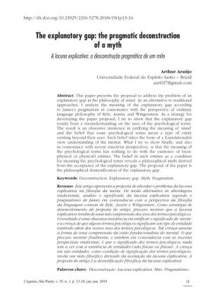 The Explanatory Gap: the Pragmatic Deconstruction of a Myth a Lacuna Explicativa: a Desconstrução Pragmática De Um Mito