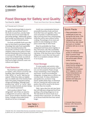 Food Storage for Safety and Quality Fact Sheet No