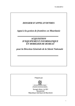 Appui À La Gestion De Frontières En Mauritanie, ACQUISITION D