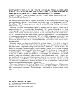 Comparative Efficacy of Feline Leukemia Virus