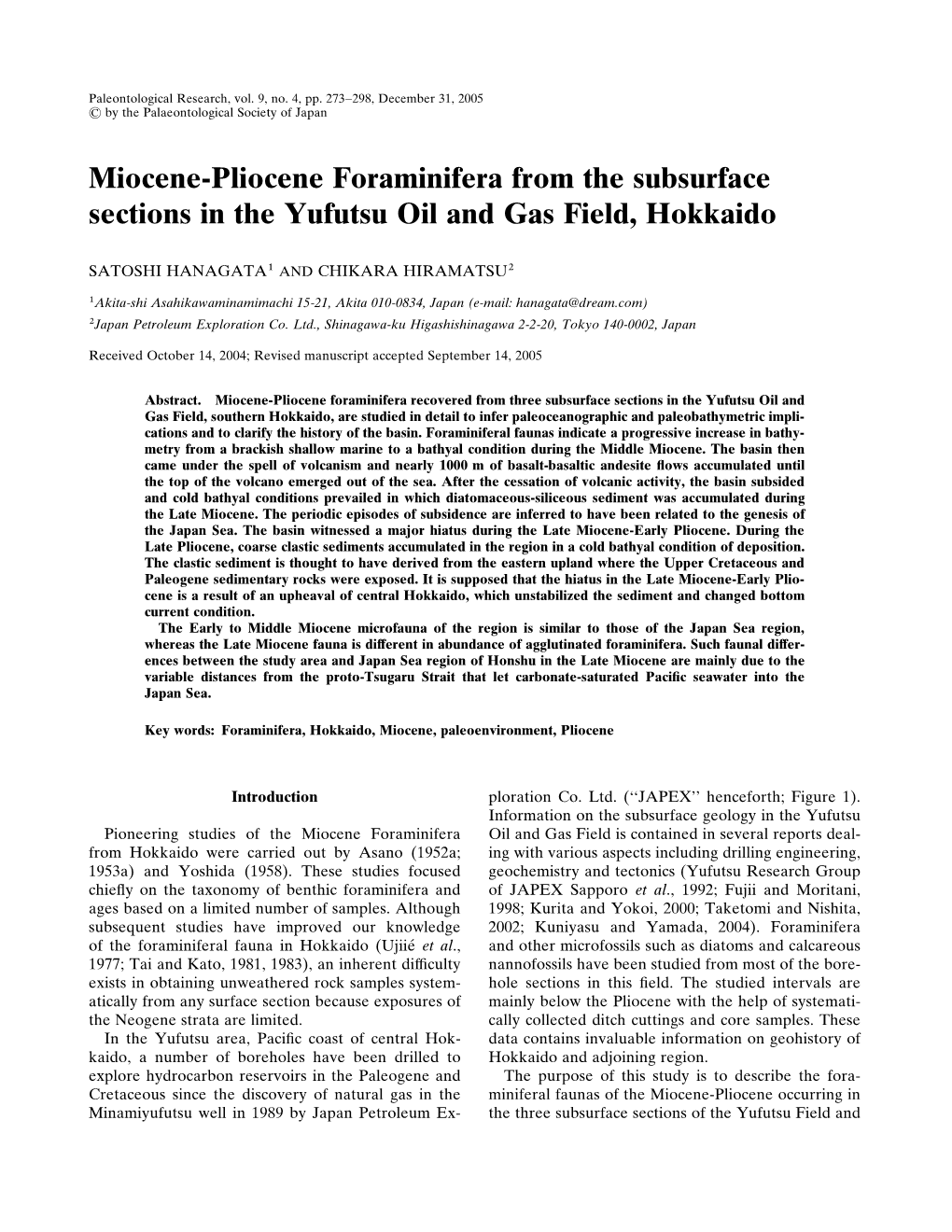 Miocene-Pliocene Foraminifera from the Subsurface Sections in the Yufutsu Oil and Gas Field, Hokkaido