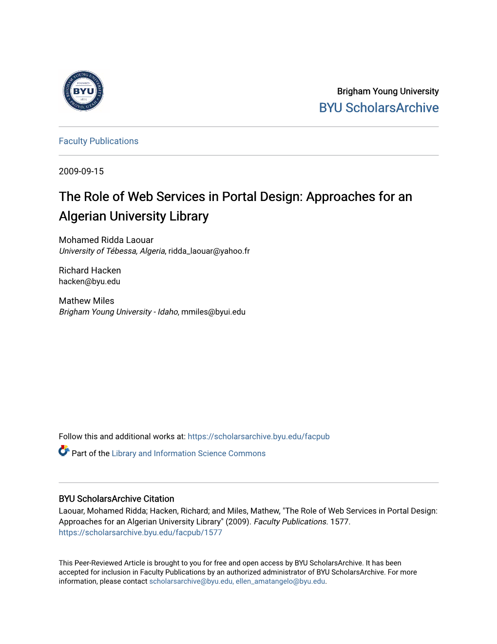The Role of Web Services in Portal Design: Approaches for an Algerian University Library