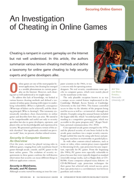An Investigation of Cheating in Online Games