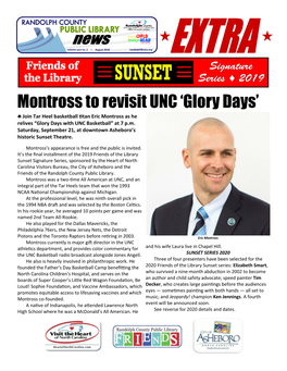 Montross to Revisit UNC ‘Glory Days’ ♣ Join Tar Heel Basketball Titan Eric Montross As He Relives “Glory Days with UNC Basketball” at 7 P.M