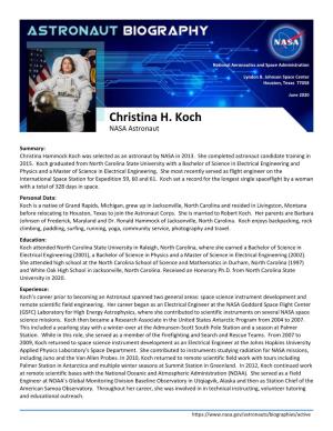 Christina H. Koch NASA Astronaut