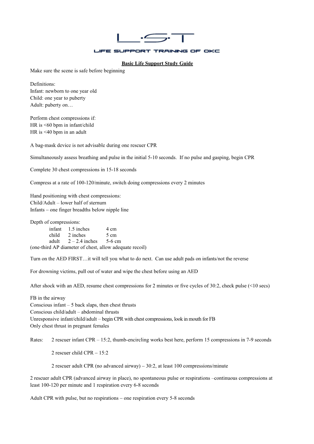 Basic Life Support Study Guide