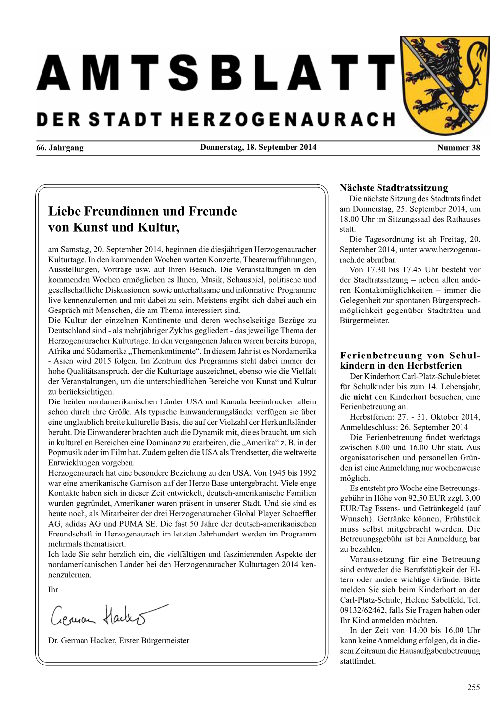 Amtsblatt 38 Vom 18. September 2014