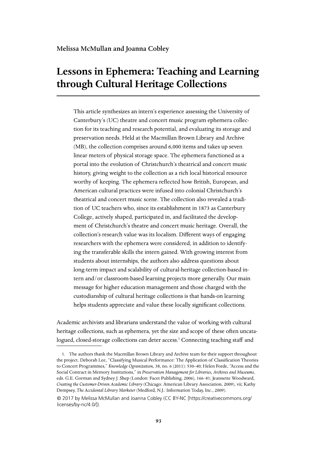 Lessons in Ephemera: Teaching and Learning Through Cultural Heritage Collections