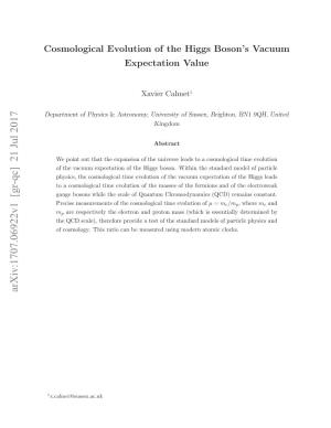 Cosmological Evolution of the Higgs Boson's Vacuum Expectation Value
