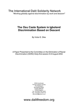 The Osu Caste System in Igboland Discrimination Based on Descent