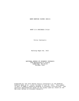 Nber Working Papers Series What Is a Business Cycle?