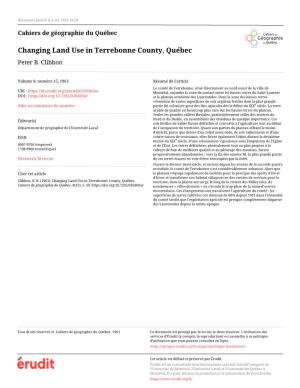 Changing Land Use in Terrebonne County, Québec Peter B