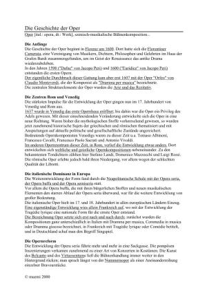 Die Geschichte Der Oper Oper [Ital.: Opera, Dt.: Werk], Szenisch-Musikalische Bühnenkomposition