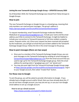 Joining the New Tamworth Exchange Google Group – UPDATED January 2020 As of December 2019, the Tamworth Exchange Was Moved from Yahoo Groups to Google Groups
