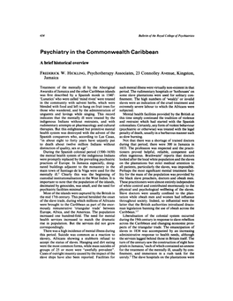 Psychiatry in the Commonwealth Caribbean a Brief Historical