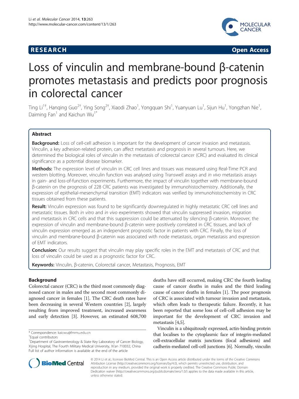 Loss of Vinculin and Membrane-Bound Β-Catenin