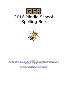 2016 Middle School Spelling Bee